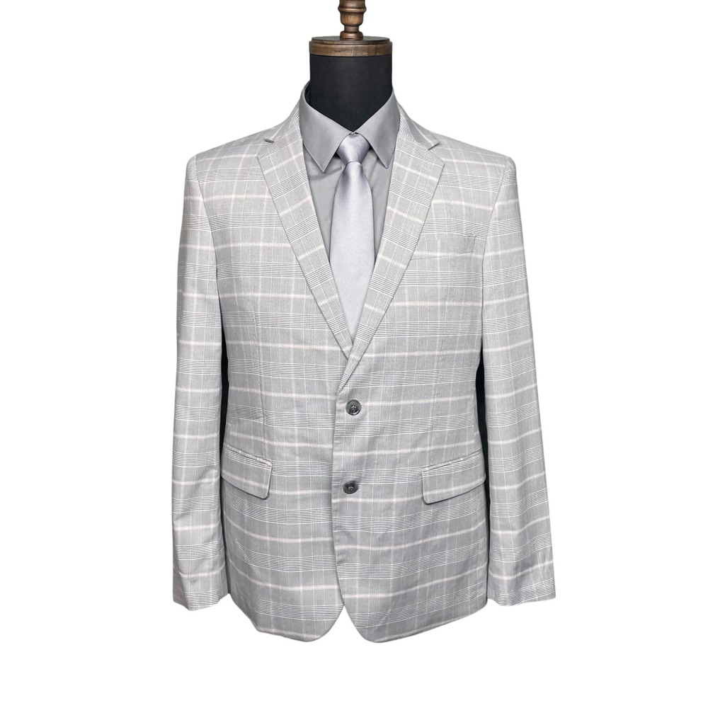Egara Blazer Men 42R Gray/Pink Glen Plaid Skinny Fit Stretch Separates Preppy